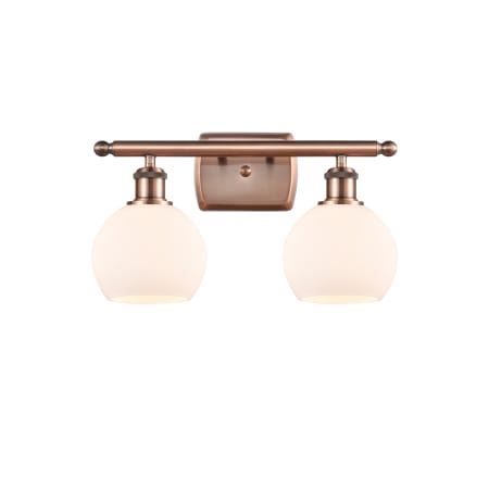 A large image of the Innovations Lighting 516-2W-10-16 Athens Vanity Antique Copper / Matte White