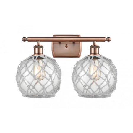 A large image of the Innovations Lighting 516-2W Farmhouse Rope Antique Copper / Clear / White