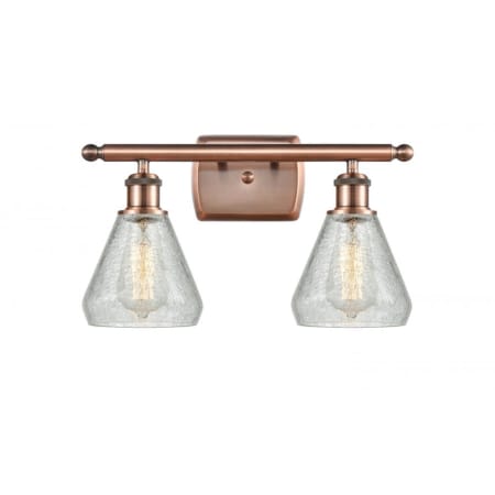 A large image of the Innovations Lighting 516-2W Conesus Antique Copper / Clear Crackle