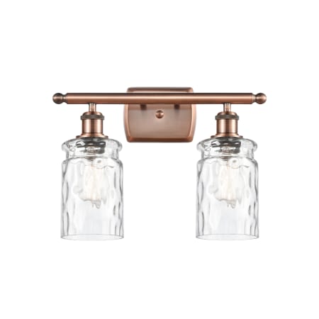 A large image of the Innovations Lighting 516-2W Candor Antique Copper / Clear Waterglass