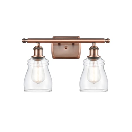 A large image of the Innovations Lighting 516-2W Ellery Antique Copper / Clear