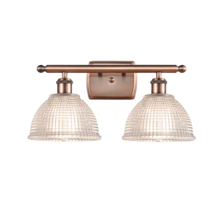 A large image of the Innovations Lighting 516-2W Arietta Antique Copper / Clear