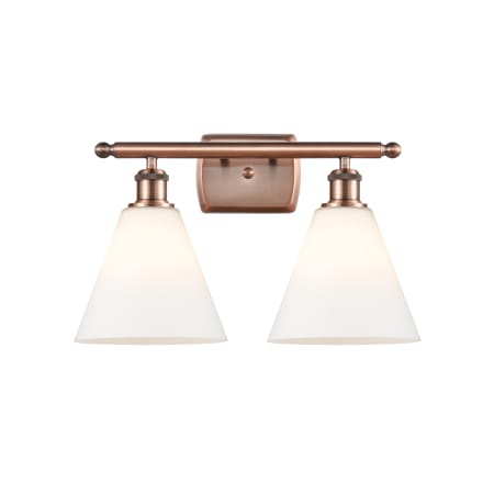 A large image of the Innovations Lighting 516-2W-12-18 Berkshire Vanity Antique Copper / Matte White