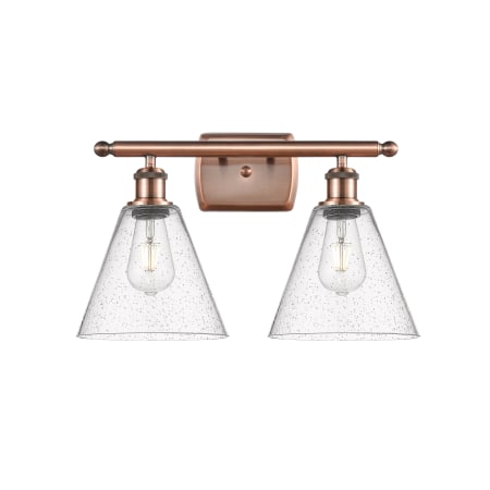 A large image of the Innovations Lighting 516-2W-12-18 Berkshire Vanity Antique Copper / Seedy