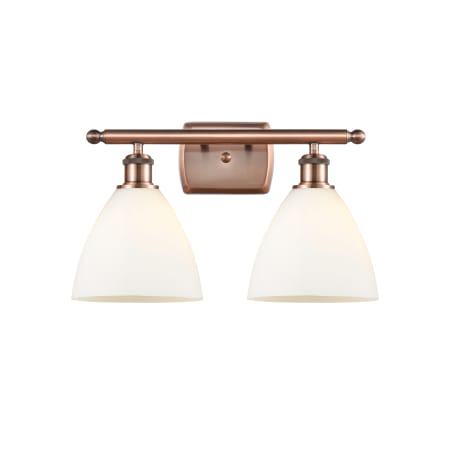 A large image of the Innovations Lighting 516-2W-12-18 Bristol Vanity Antique Copper / Matte White