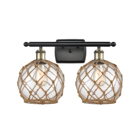 A large image of the Innovations Lighting 516-2W Farmhouse Rope Black Antique Brass / Clear / Brown