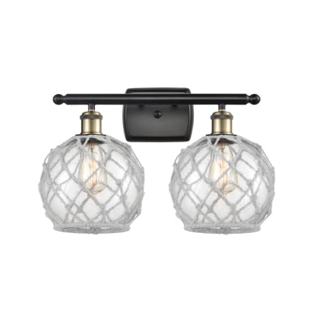 A large image of the Innovations Lighting 516-2W Farmhouse Rope Black Antique Brass / Clear / White