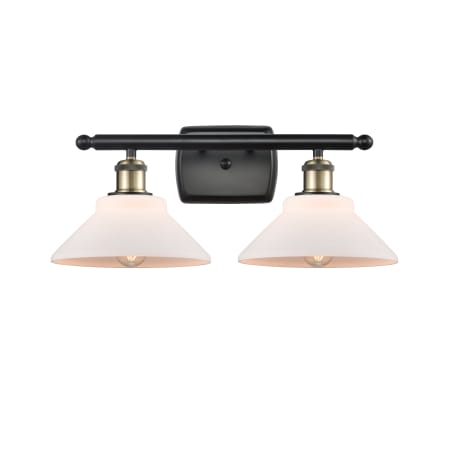 A large image of the Innovations Lighting 516-2W Orwell Black Antique Brass / Matte White