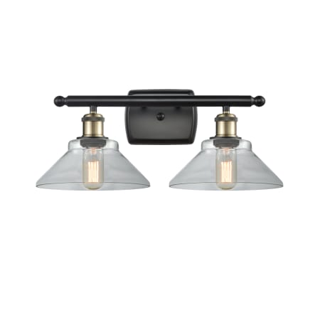 A large image of the Innovations Lighting 516-2W Orwell Black Antique Brass / Clear