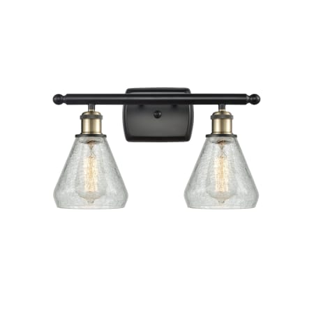 A large image of the Innovations Lighting 516-2W Conesus Black Antique Brass / Clear Crackle