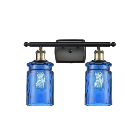 A large image of the Innovations Lighting 516-2W Candor Black Antique Brass / Princess Blue Waterglass