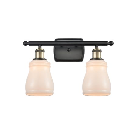 A large image of the Innovations Lighting 516-2W Ellery Black Antique Brass / White