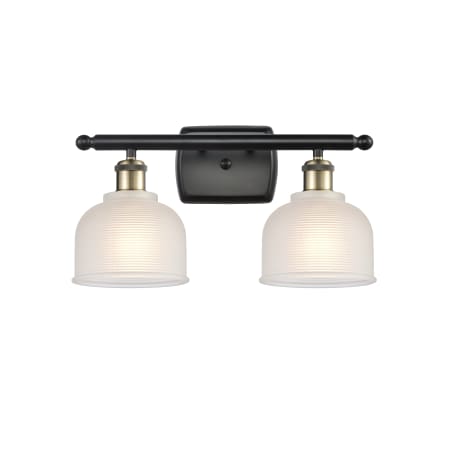 A large image of the Innovations Lighting 516-2W Dayton Black Antique Brass / White