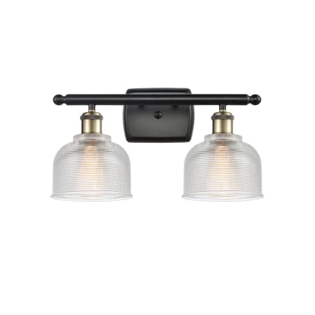 A large image of the Innovations Lighting 516-2W Dayton Black Antique Brass / Clear