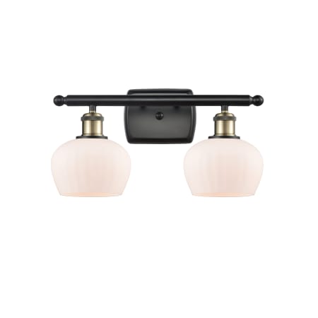 A large image of the Innovations Lighting 516-2W Fenton Black Antique Brass / Matte White