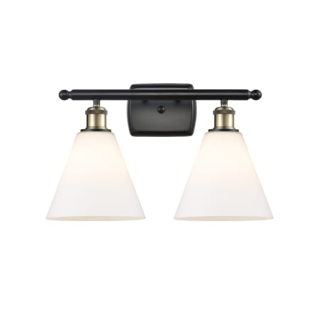 A large image of the Innovations Lighting 516-2W-12-18 Berkshire Vanity Black Antique Brass / Matte White