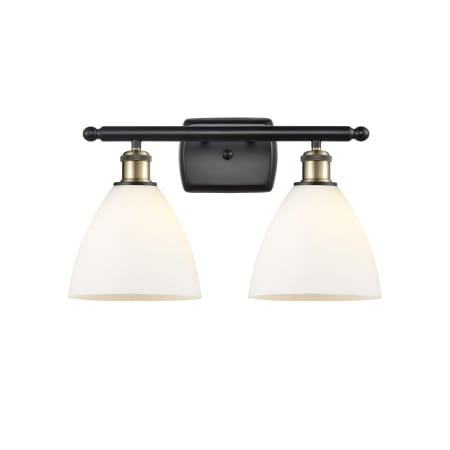 A large image of the Innovations Lighting 516-2W-12-18 Bristol Vanity Black Antique Brass / Matte White