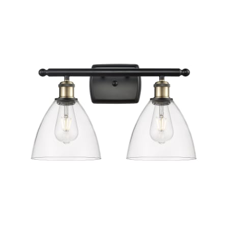 A large image of the Innovations Lighting 516-2W-11-18 Bristol Vanity Black Antique Brass / Clear