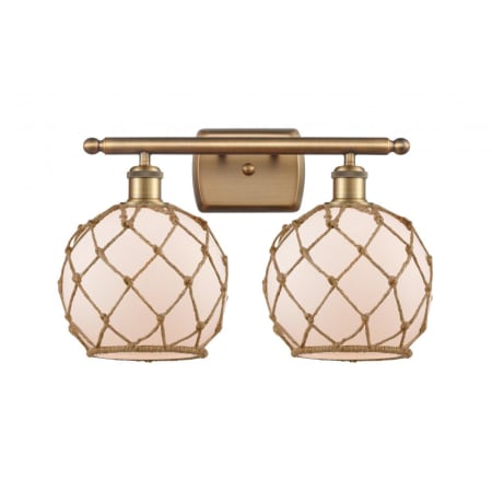 A large image of the Innovations Lighting 516-2W Farmhouse Rope Brushed Brass / White / Brown