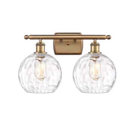 A large image of the Innovations Lighting 516-2W-13-18 Athens Vanity Brushed Brass / Clear Water Glass