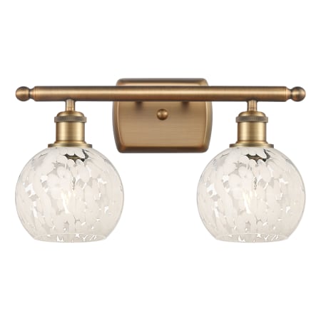 A large image of the Innovations Lighting 516-2W-9-16 White Mouchette Vanity Brushed Brass / White Mouchette