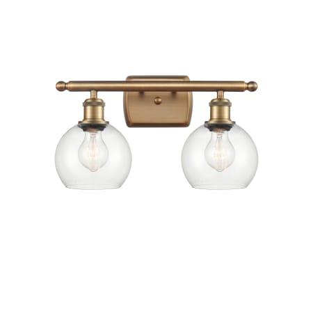 A large image of the Innovations Lighting 516-2W-9-16 Athens Vanity Brushed Brass / Clear