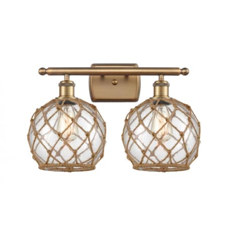 A large image of the Innovations Lighting 516-2W Farmhouse Rope Brushed Brass / Clear / Brown