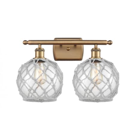 A large image of the Innovations Lighting 516-2W Farmhouse Rope Brushed Brass / Clear / White