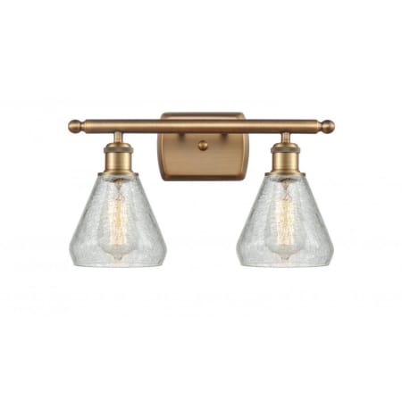 A large image of the Innovations Lighting 516-2W Conesus Brushed Brass / Clear Crackle