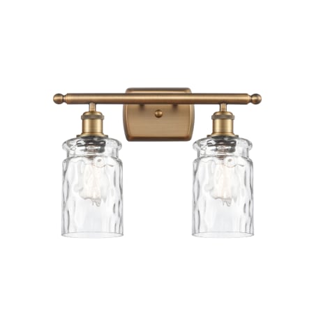 A large image of the Innovations Lighting 516-2W Candor Brushed Brass / Clear Waterglass