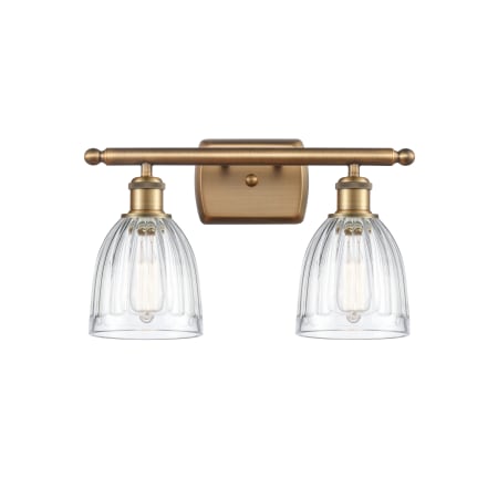 A large image of the Innovations Lighting 516-2W Brookfield Brushed Brass / Clear