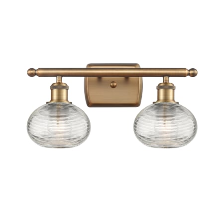 A large image of the Innovations Lighting 516-2W-8-16 Ithaca Vanity Brushed Brass / Clear Ithaca