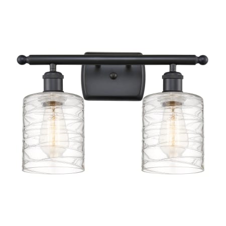 A large image of the Innovations Lighting 516-2W-9-16 Cobbleskill Vanity Matte Black / Deco Swirl