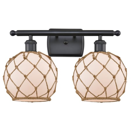 A large image of the Innovations Lighting 516-2W Farmhouse Rope Matte Black / White / Black