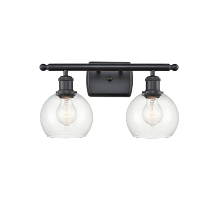 A large image of the Innovations Lighting 516-2W-9-16 Athens Vanity Matte Black / Clear