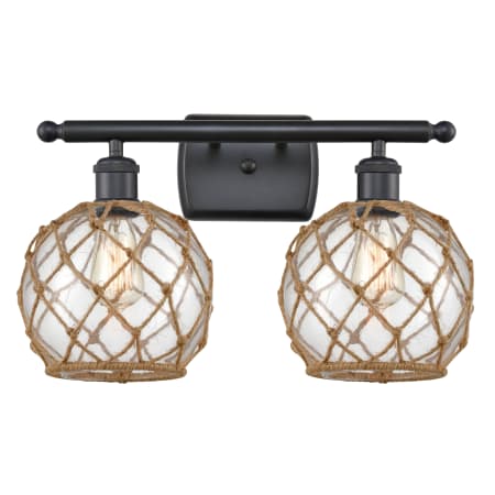 A large image of the Innovations Lighting 516-2W Farmhouse Rope Matte Black / Clear / Black