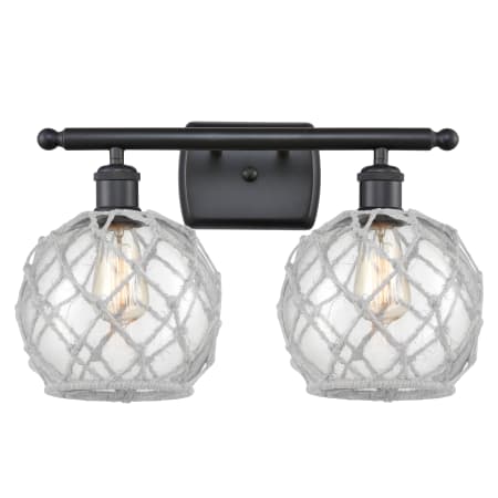 A large image of the Innovations Lighting 516-2W Farmhouse Rope Matte Black / Clear / White