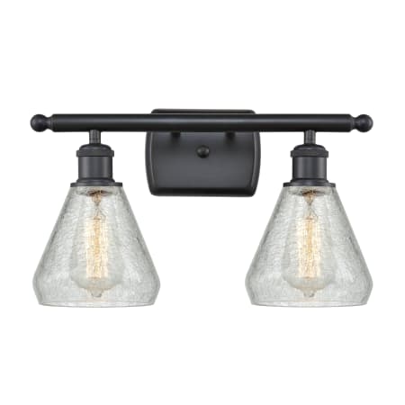 A large image of the Innovations Lighting 516-2W Conesus Matte Black / Clear Crackle