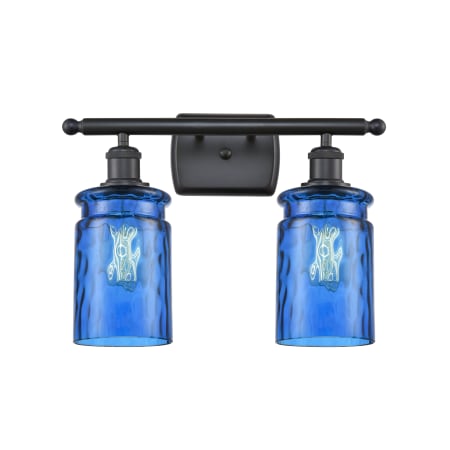 A large image of the Innovations Lighting 516-2W Candor Matte Black / Princess Blue Waterglass