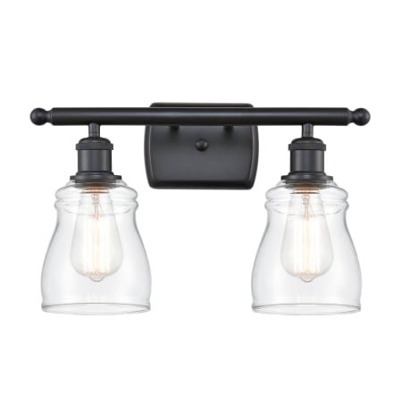 A large image of the Innovations Lighting 516-2W Ellery Matte Black / Clear