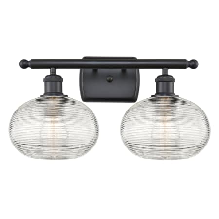 A large image of the Innovations Lighting 516-2W-10-18 Ithaca Vanity Matte Black / Clear Ithaca