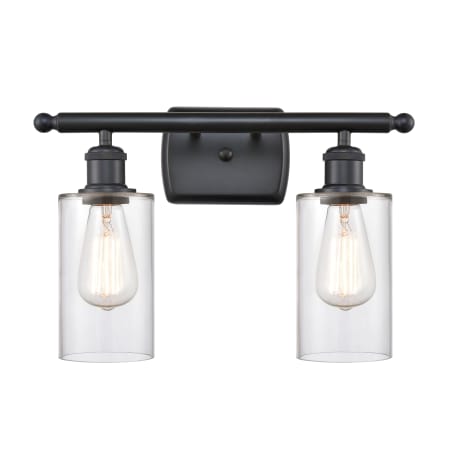 A large image of the Innovations Lighting 516-2W-12-16 Clymer Vanity Clear / Matte Black