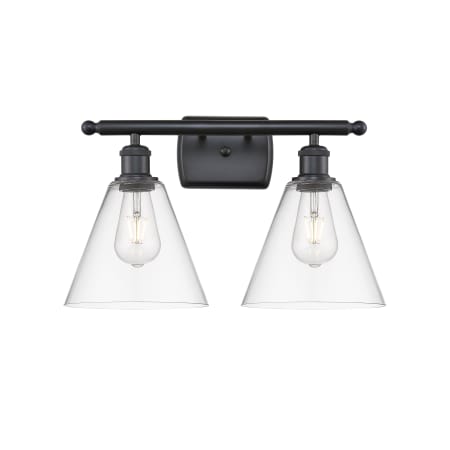 A large image of the Innovations Lighting 516-2W-11-18 Berkshire Vanity Matte Black / Clear