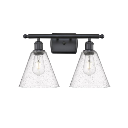 A large image of the Innovations Lighting 516-2W-11-18 Berkshire Vanity Matte Black / Seedy