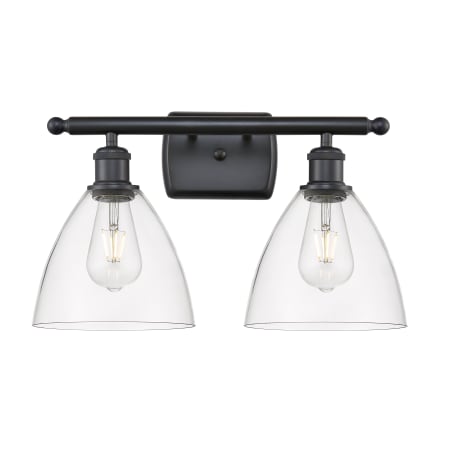 A large image of the Innovations Lighting 516-2W-11-18 Bristol Vanity Matte Black / Clear