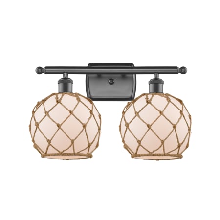 A large image of the Innovations Lighting 516-2W Farmhouse Rope Oil Rubbed Bronze / White / Black