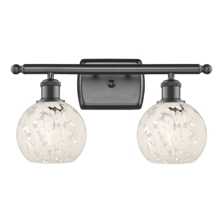 A large image of the Innovations Lighting 516-2W-9-16 White Mouchette Vanity Oil Rubbed Bronze / White Mouchette