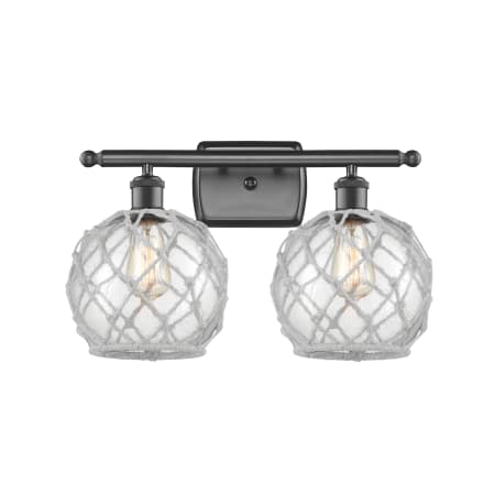 A large image of the Innovations Lighting 516-2W Farmhouse Rope Oil Rubbed Bronze / Clear / White