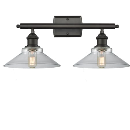 A large image of the Innovations Lighting 516-2W Disc Oiled Rubbed Bronze / Clear