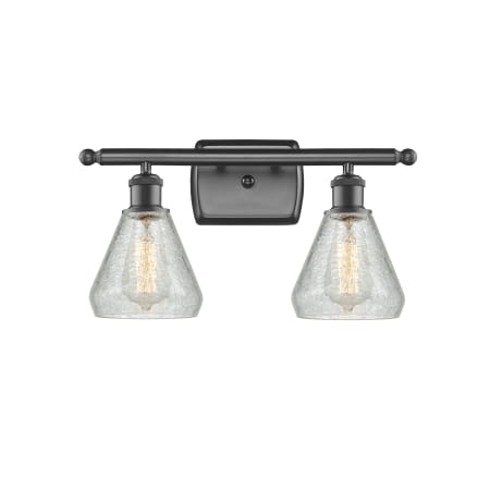 A large image of the Innovations Lighting 516-2W Conesus Oil Rubbed Bronze / Clear Crackle